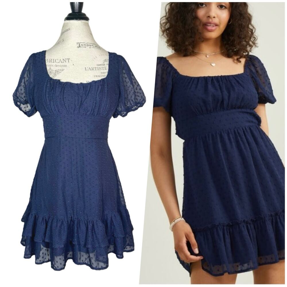 Altar’d State | Women | Diany Navy Swiss Dot Puff Sleeve Mini Dress | Medium